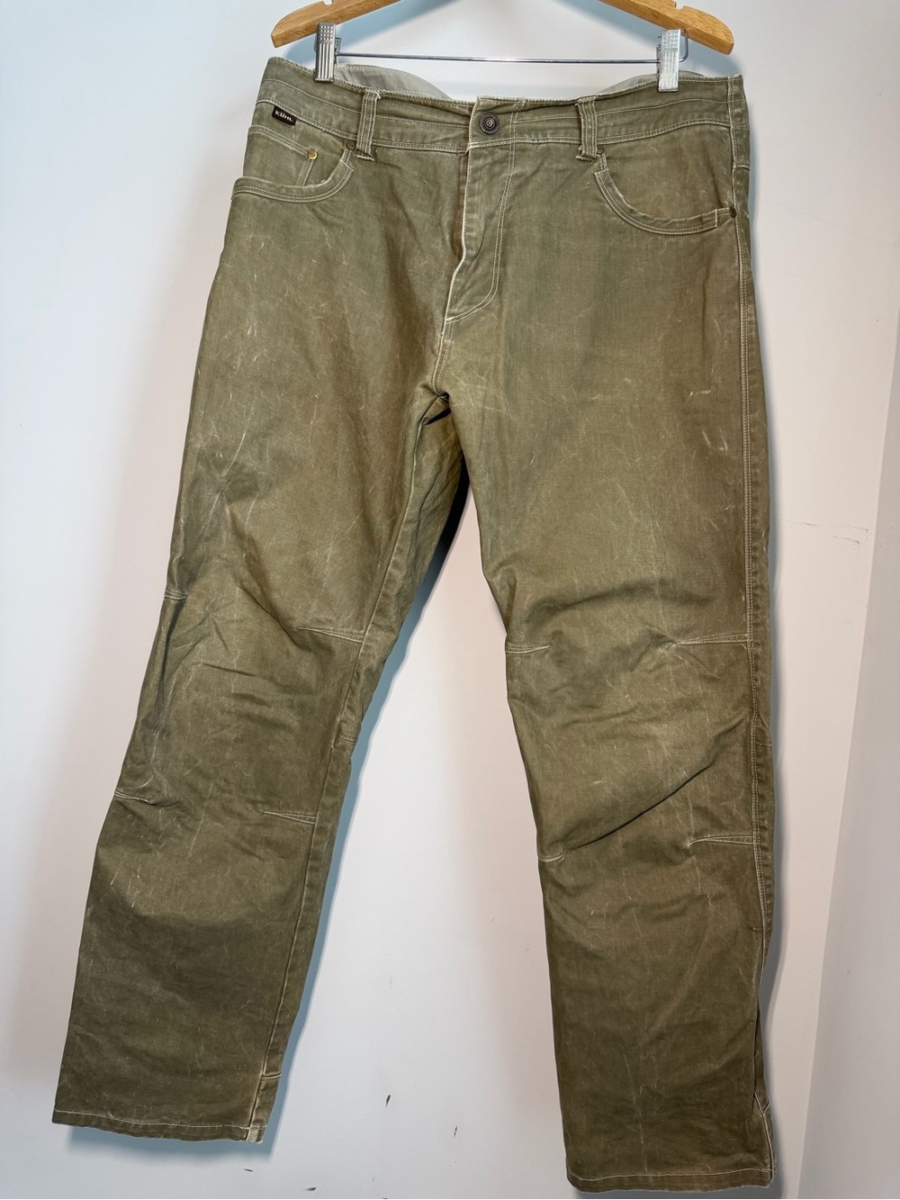 KÜHL RYDR Vintage Patina Pants Olive Green Canvas Workwear Hiking 36x32